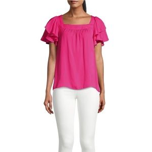 Beautiful EUC Lilly Pulitzer Devina flounce top in Plumeria Pink size L